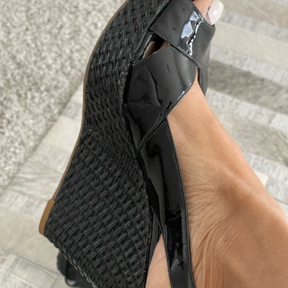 BCBG Black Patent Wedge Sandals - Picture 3 of 5